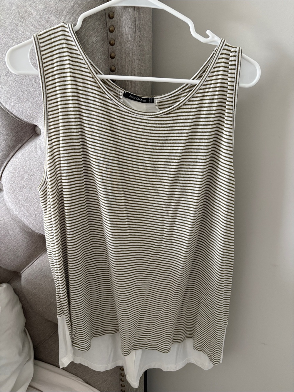 Pink Clover Olive Stripe Layered Hem Tank
